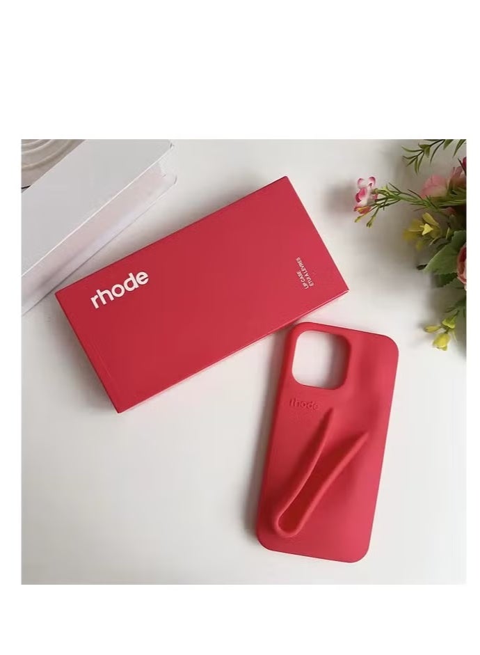 rhode iPhone 12/13 Pro Max Silicone Case Lip Holder for Cell Phone, Lip Gloss Adhesive Sleeve for Phone, Lip Holder Stick-on Phone Case, Back Stick On Holder for iPhone Phones (RED) - Image 3