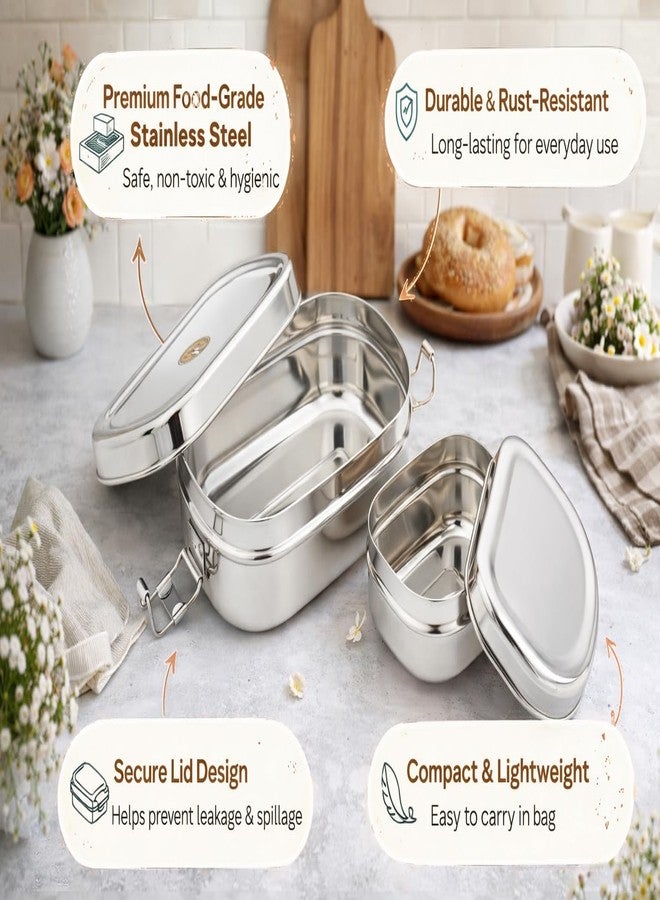 Ammantran Stainless Steel Candy Tiffin/Lunch Box with Small Dabbi & Lid. Leak-Resistant, Durable & Food-Grade. Ideal for Office, School & Travel. (450 ML, Set of 1). - Image 5