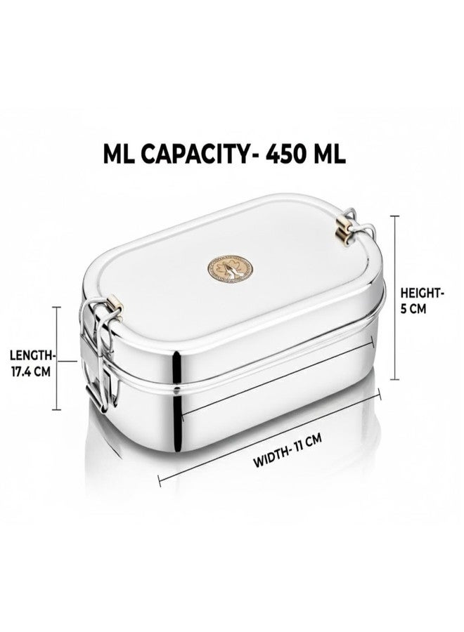 Ammantran Stainless Steel Candy Tiffin/Lunch Box with Small Dabbi & Lid. Leak-Resistant, Durable & Food-Grade. Ideal for Office, School & Travel. (450 ML, Set of 1). - Image 2