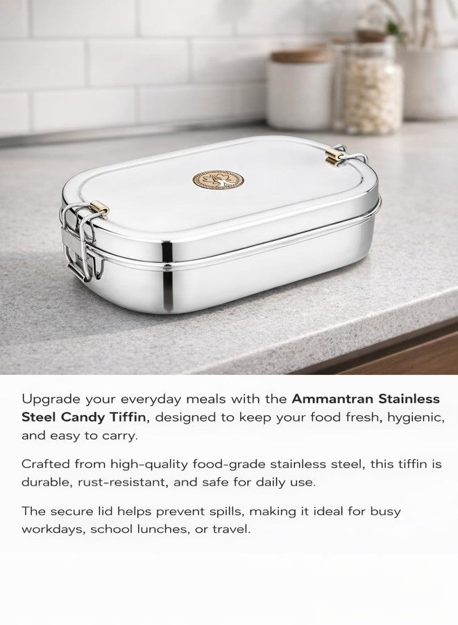 Ammantran Stainless Steel Candy Tiffin/Lunch Box with Small Dabbi & Lid. Leak-Resistant, Durable & Food-Grade. Ideal for Office, School & Travel. (450 ML, Set of 1). - Image 4