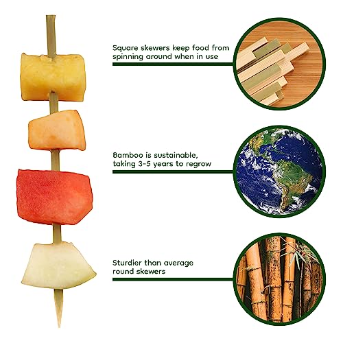 BambooMN 8.3" x 0.2" Heavy Duty Square Bamboo Yakitori BBQ Skewers, 100 Pieces - Image 2