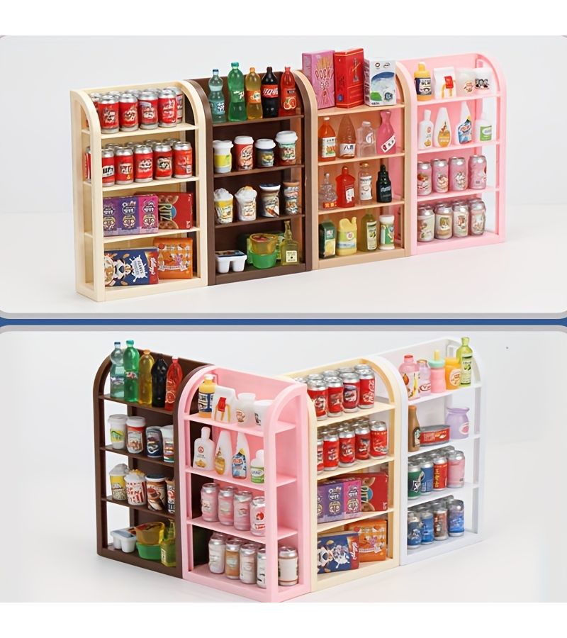 1 Light Wood Dollhouse Shelf For Snacks Beverages Food Games Decor - Image 1