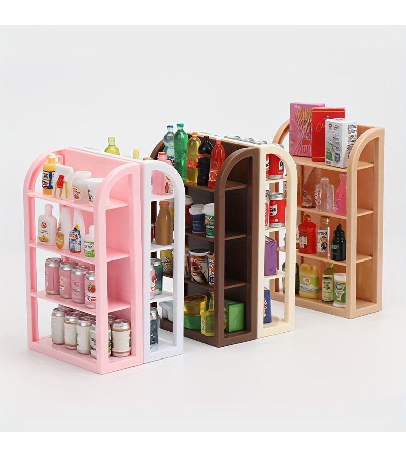 1 Light Wood Dollhouse Shelf For Snacks Beverages Food Games Decor - Image 3