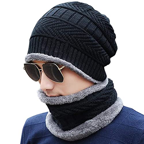 HIVER Unisex Acrylic Cap (BeanieCap-NeckWrap-Black_Black_Free Size) - Image 1