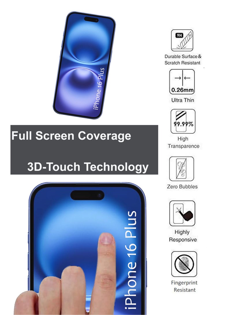 DUSALA iPhone 16 Plus - Tempered Glass Screen Protector - Delicate Touch , Higher Transparency , Easy to Install ,Anti-scratch and Bubble-free Screen Protector - Clear - Image 4