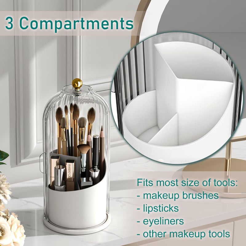 GAXmi Makeup Brush Holder with Lid Cosmetic Tools Organizer 360 Rotating Waterproof Dustproof Makeup Brushes Storage for Vanity, Transparent - Image 3