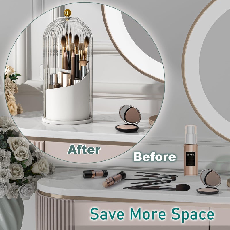GAXmi Makeup Brush Holder with Lid Cosmetic Tools Organizer 360 Rotating Waterproof Dustproof Makeup Brushes Storage for Vanity, Transparent - Image 4