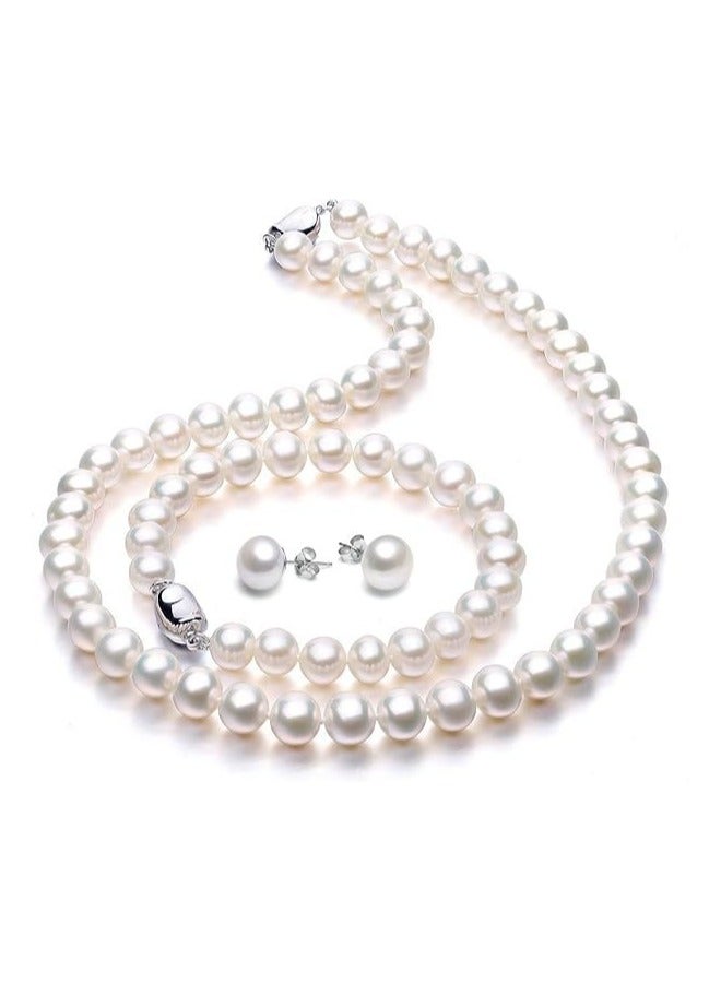 Freshwater Cultured Pearl Necklace Jewellery Set, Women's Wedding, Simple Dollar Buckle Collar Chain  - Image 1