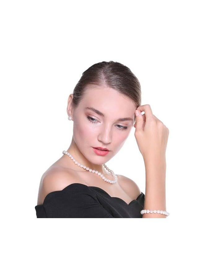 Freshwater Cultured Pearl Necklace Jewellery Set, Women's Wedding, Simple Dollar Buckle Collar Chain  - Image 3