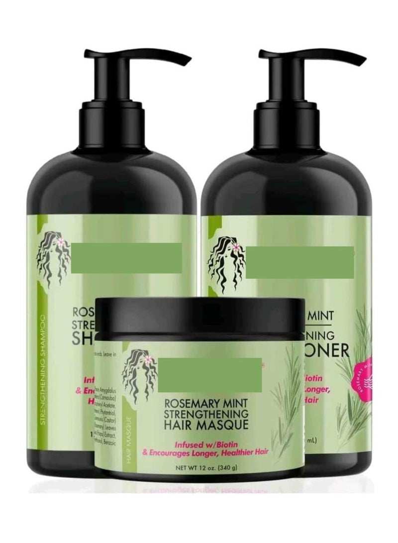 DubaiGallery Rosemary Mint Blend Strengthening Shampoo Leave In Conditioner And Hair Masque Set - Image 1