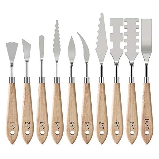 10Piece Painting Knife Set with Wood Grip Handles Stainless Steel Palette Knives for Oil Acrylic and Watercolor Painting