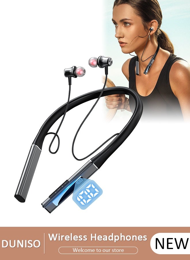 DUNISO Wireless Neckband Bluetooth Headphones with LED Power Display Sweatproof Sport Headsets with HIFI Stereo Sound and Game Mode Wireless Earphones for Gym Running Driving - Image 1