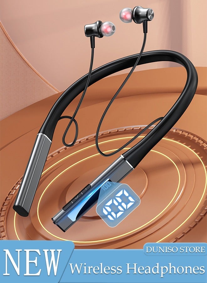 DUNISO Wireless Neckband Bluetooth Headphones with LED Power Display Sweatproof Sport Headsets with HIFI Stereo Sound and Game Mode Wireless Earphones for Gym Running Driving  - Image 1
