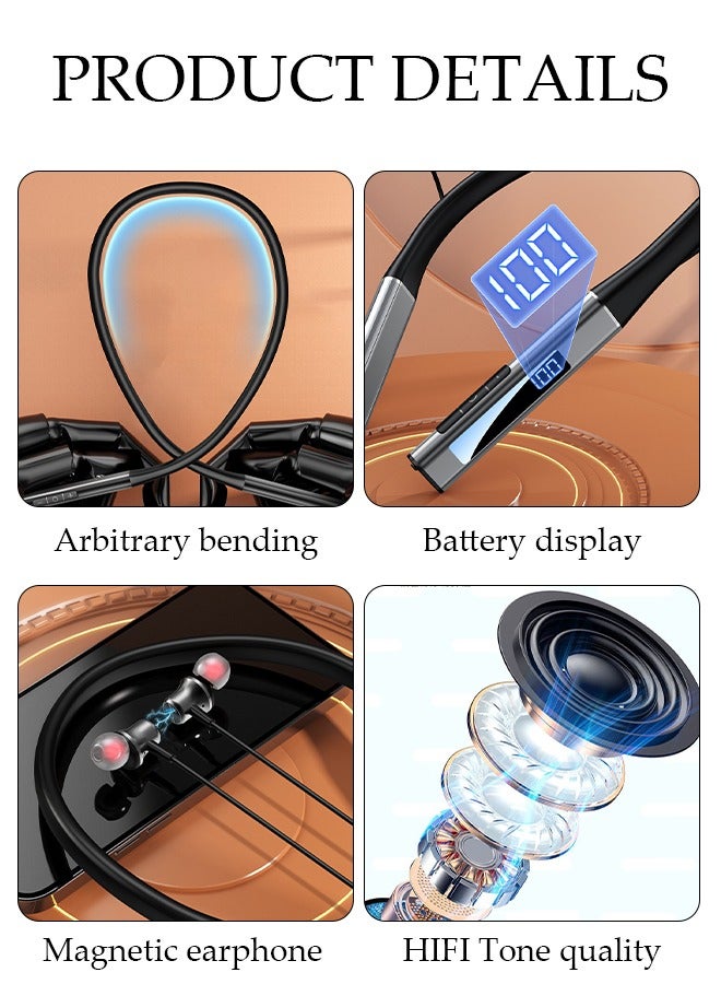 DUNISO Wireless Neckband Bluetooth Headphones with LED Power Display Sweatproof Sport Headsets with HIFI Stereo Sound and Game Mode Wireless Earphones for Gym Running Driving  - Image 2