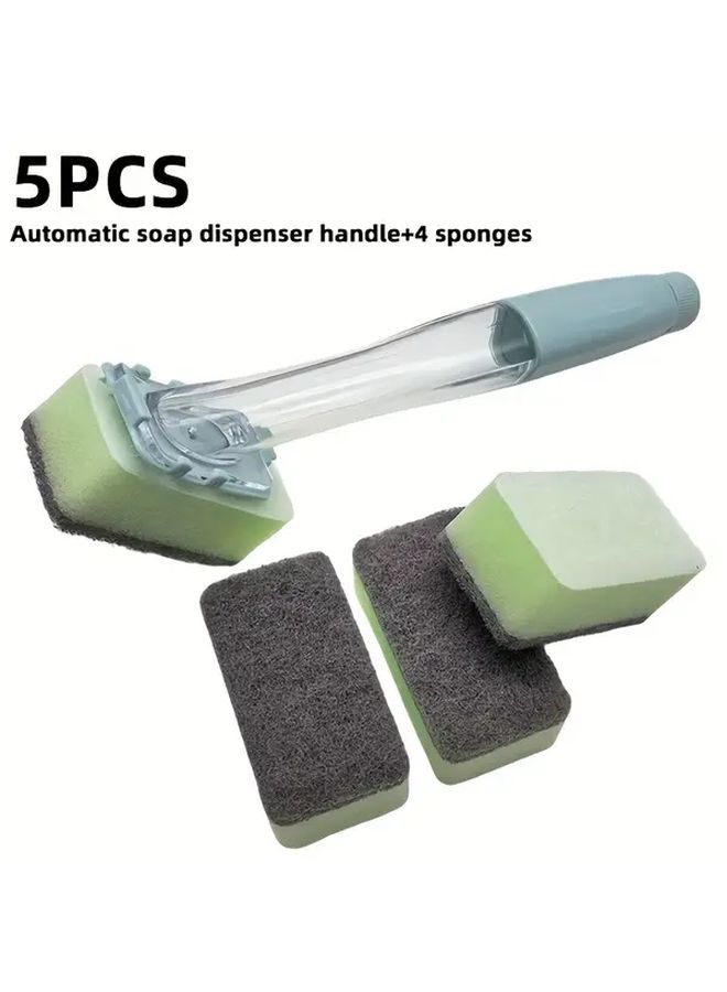 Heavy Duty Long Handle Sponge Scrubber With 4 Replacement Heads Non Slip Grip - Image 1
