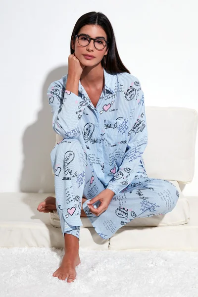 Lela Patterned Comfortable Cut Wide Leg Summer Pajama Set Women's Pajama Set 6110014