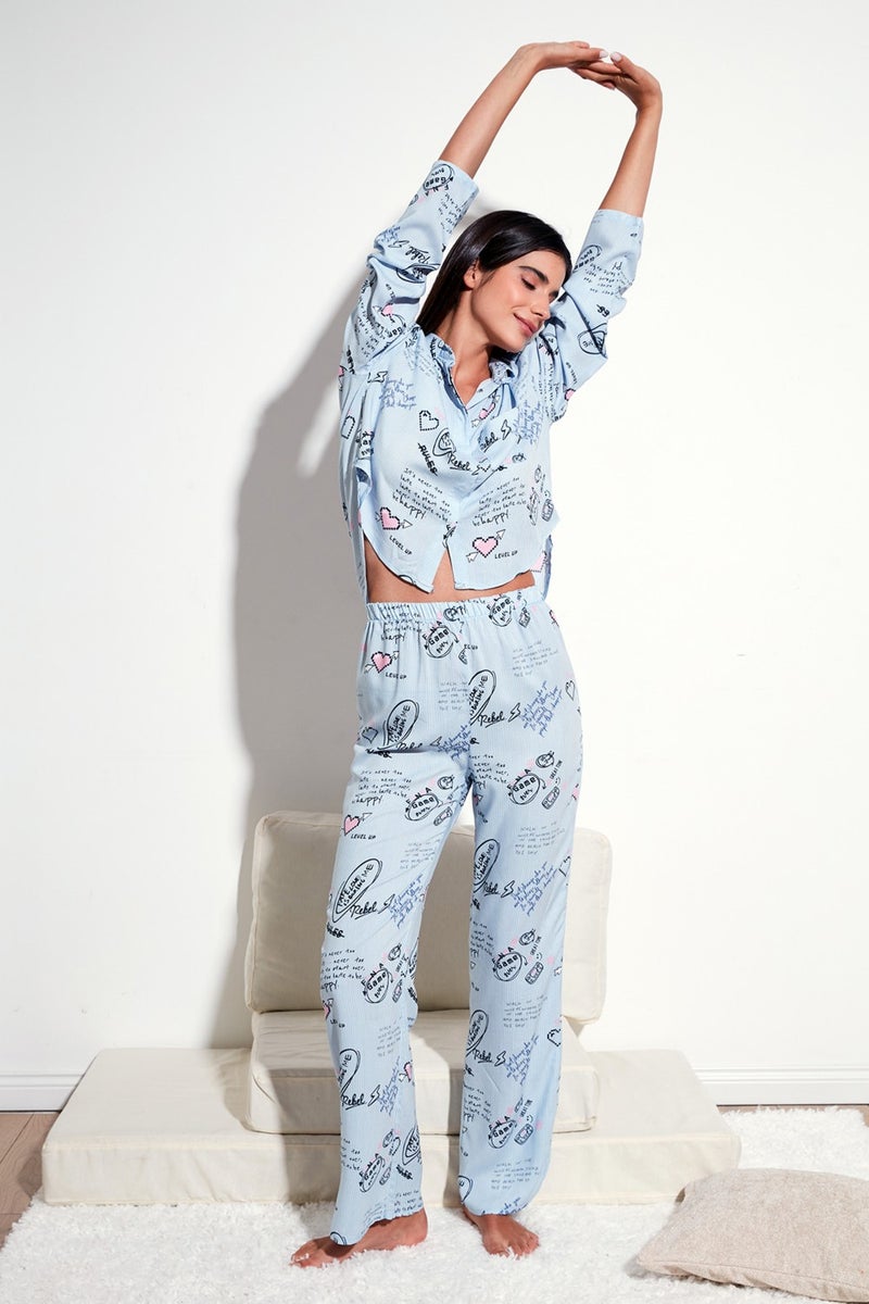 Lela Patterned Comfortable Cut Wide Leg Summer Pajama Set Women's Pajama Set 6110014  - Image 2