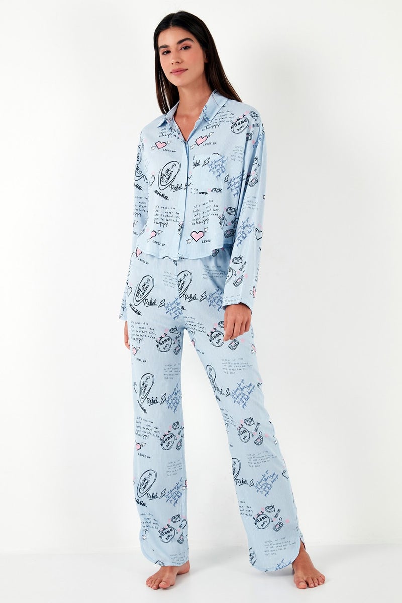 Lela Patterned Comfortable Cut Wide Leg Summer Pajama Set Women's Pajama Set 6110014  - Image 3