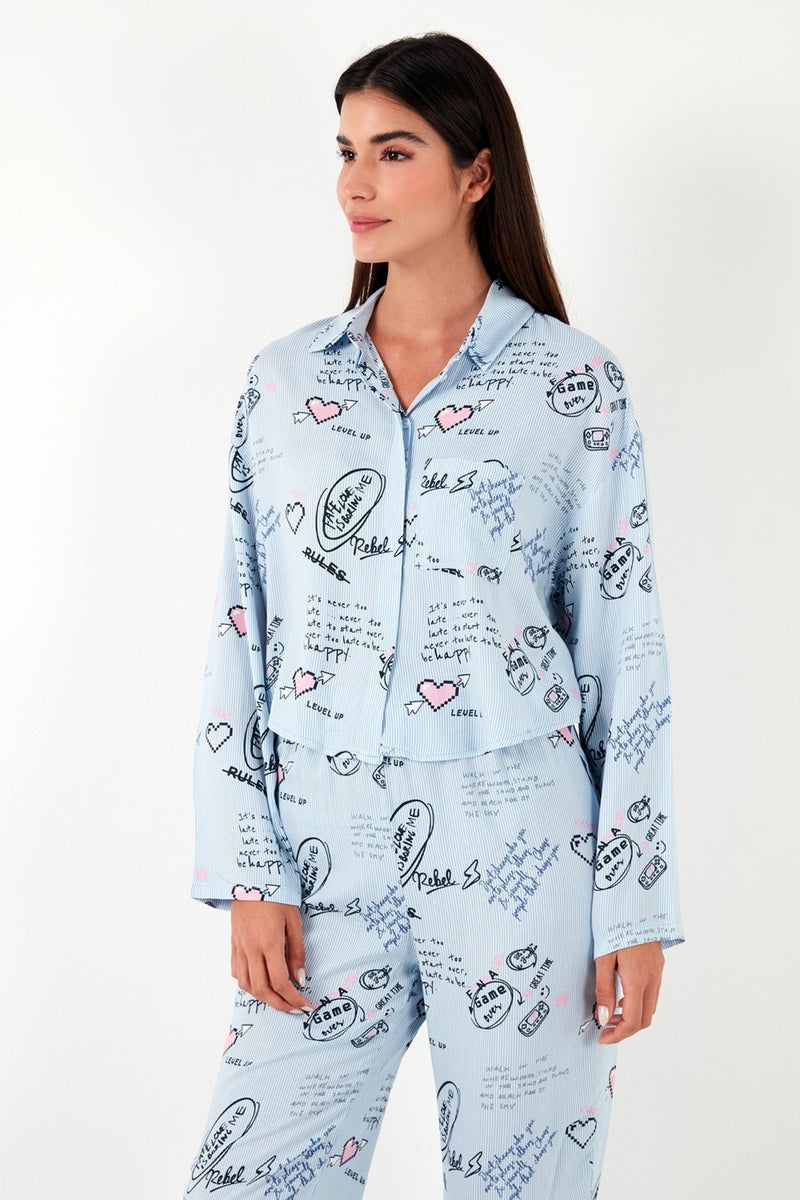 Lela Patterned Comfortable Cut Wide Leg Summer Pajama Set Women's Pajama Set 6110014  - Image 4