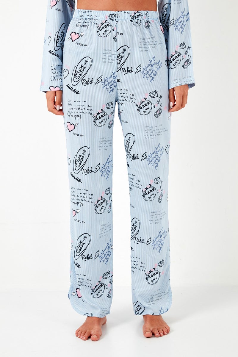 Lela Patterned Comfortable Cut Wide Leg Summer Pajama Set Women's Pajama Set 6110014  - Image 5