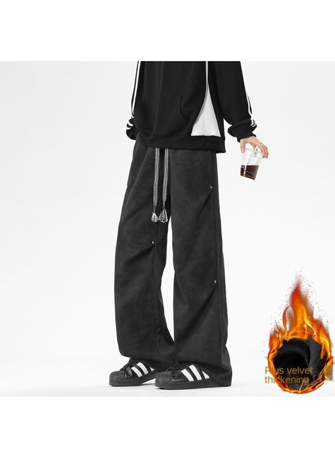 Casual Pants Winter Style American Tie-dye Dirty Pants Men's Kukri Vibe Design Fleece Wide-leg Straight-leg Loose - Image 3
