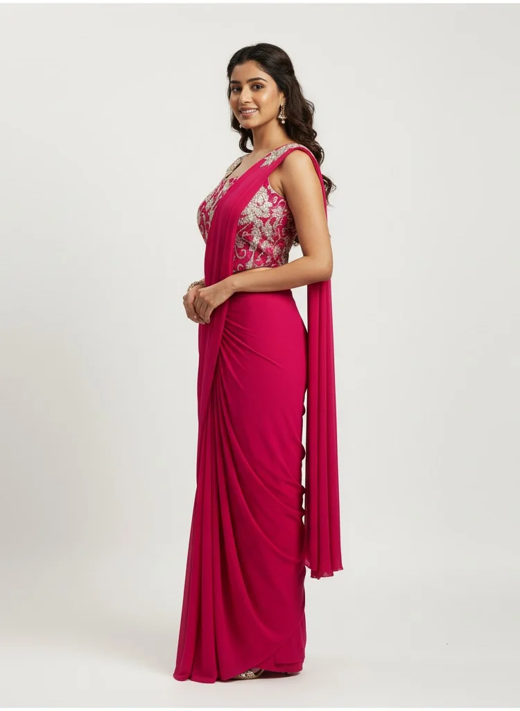 Lehar Pink Embroidered Corset Saree Set