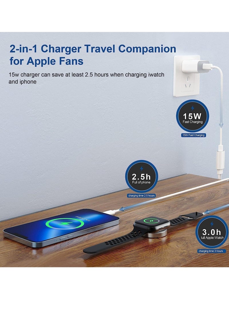 JAJEEK "New 2-in-1 USB C Watch Charger – Fast Charging Cable for iPhone & Apple Watch with 15W Wall Charger Block" - Image 2