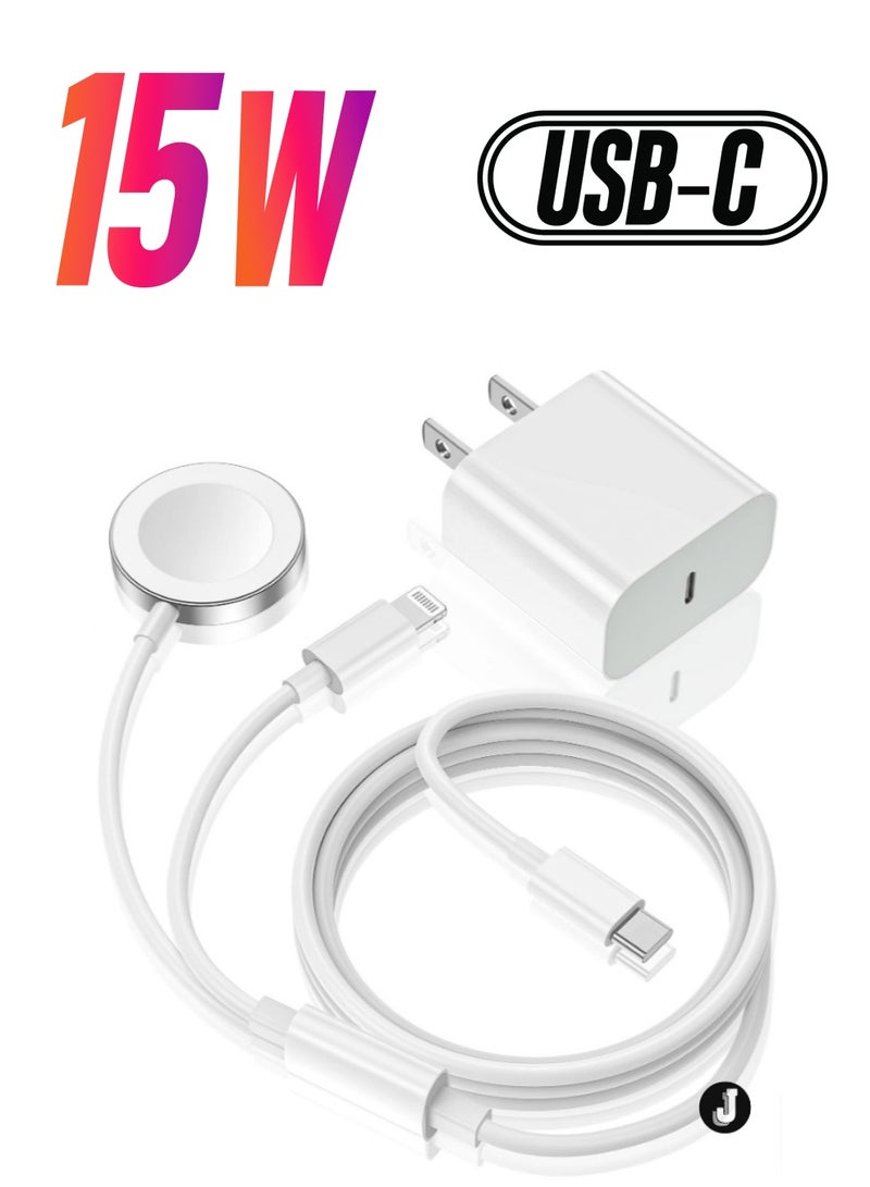 JAJEEK "New 2-in-1 USB C Watch Charger – Fast Charging Cable for iPhone & Apple Watch with 15W Wall Charger Block" - Image 1
