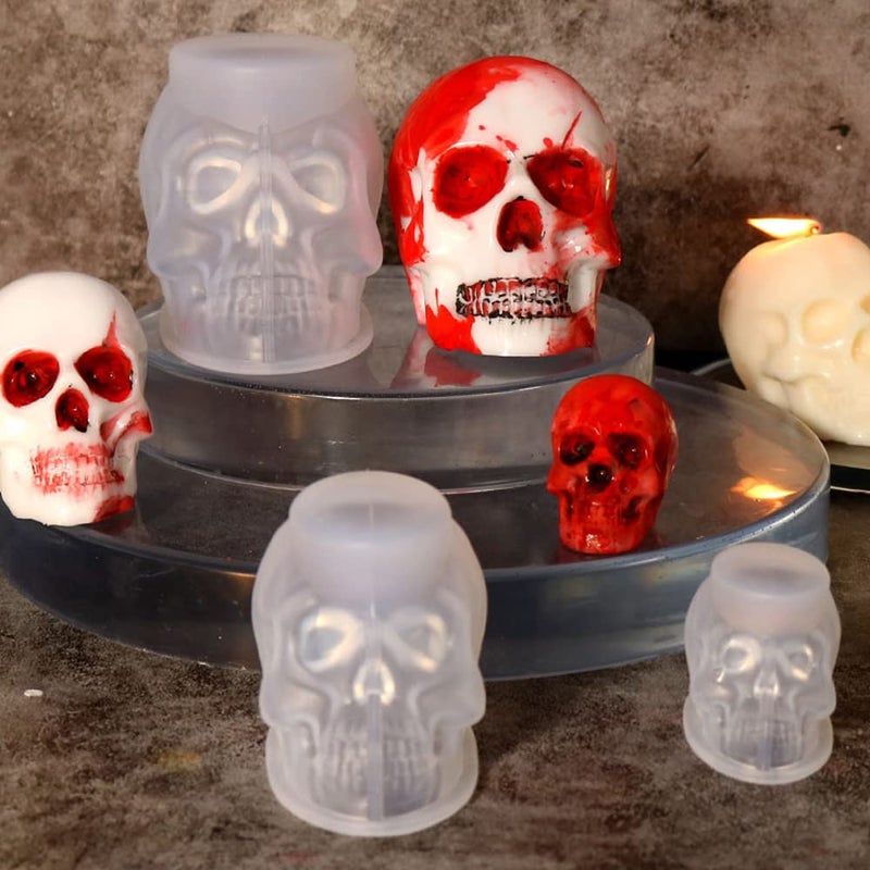 RESINWORLD Set of Large + Medium + Small 3D Skull Resin Molds, Flexible Clear Silicone Skull Head Molds, Silicone Molds for Resin, Soap, Clay, Candle Wax Casting, Halloween Home Decoration - Image 5