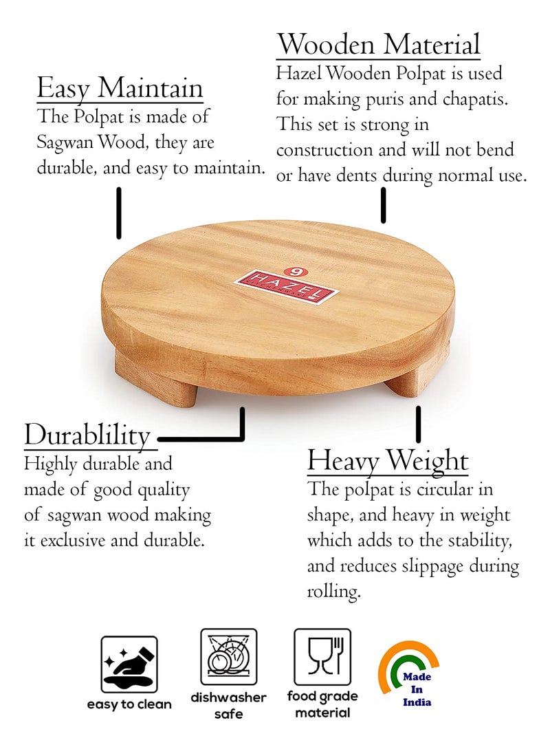 HAZEL Wooden Roti Polpat Chakla Chapati Maker Rolling Sagwan Board 225 cm - Image 3