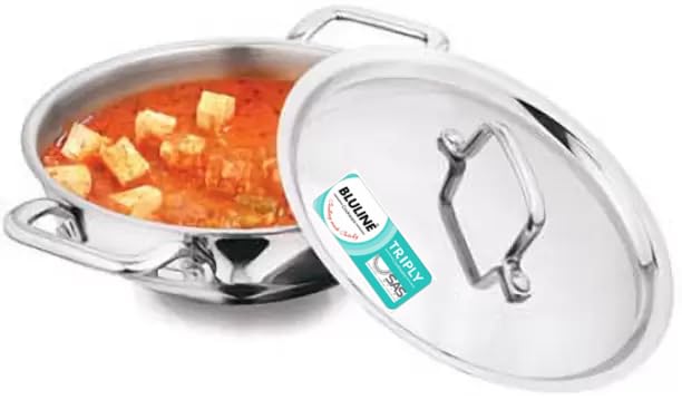 Bluline BLULINE Soothing Triply Stainless Steel Kadai with Lid (22cm, 2L) | 2.5 mm Thick | Triply Kadai with Heavy Bottom | Induction Friendly Triply Stainless Steel Cookware Kadhai | 5 Year Warranty - Image 1