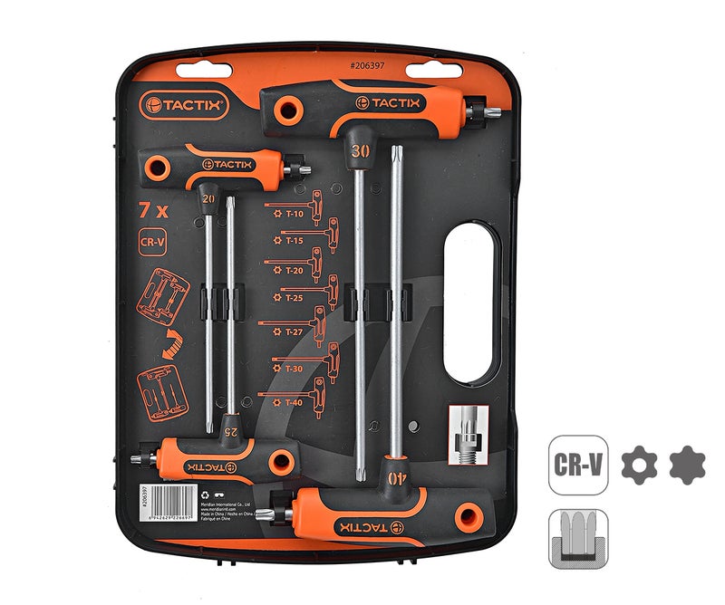 Tactix 7-Piece T-Handle Torx Key Set, T10-T40 Sizes, Chrome Vanadium Steel, Non-Slip Bi-Material Handle, Precision Star Key Wrench Set for Automotive and Repairs- 206397 - Image 1