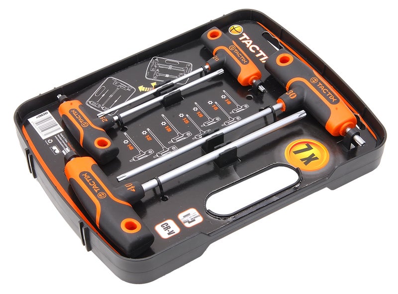 Tactix 7-Piece T-Handle Torx Key Set, T10-T40 Sizes, Chrome Vanadium Steel, Non-Slip Bi-Material Handle, Precision Star Key Wrench Set for Automotive and Repairs- 206397 - Image 2