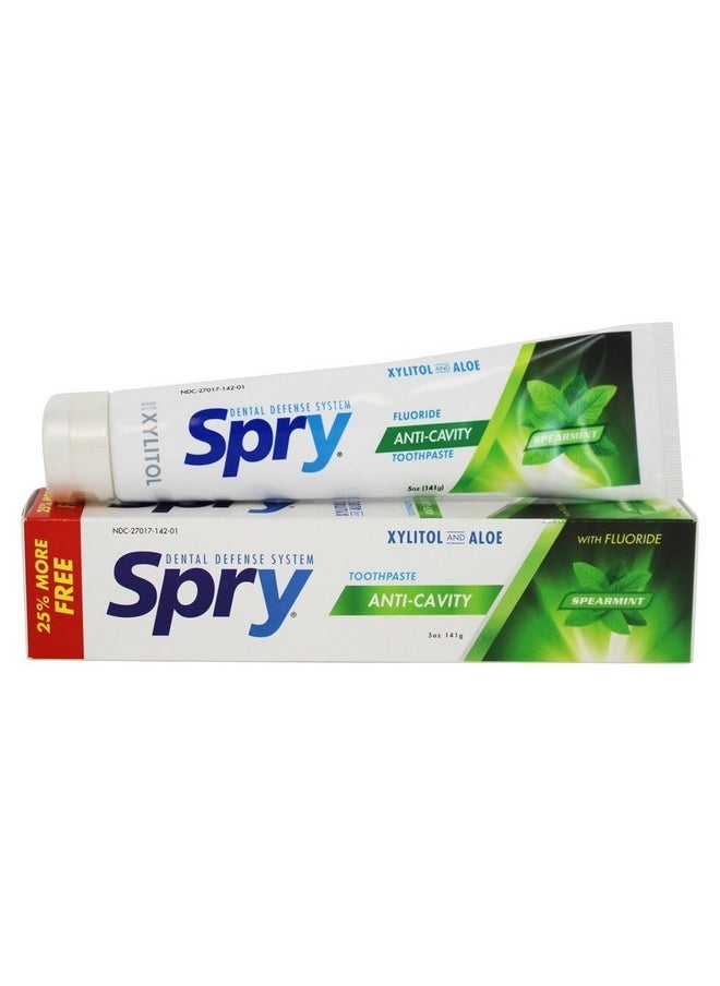 Spry Xylitol Toothpaste 5Oz Fluoride Toothpaste Adult And Kids Teeth Whitening Toothpaste With Xylitol Natural Breath Freshening Mouth Moisturizing Ingredients Spearmint (Pack Of 1)  - Image 2