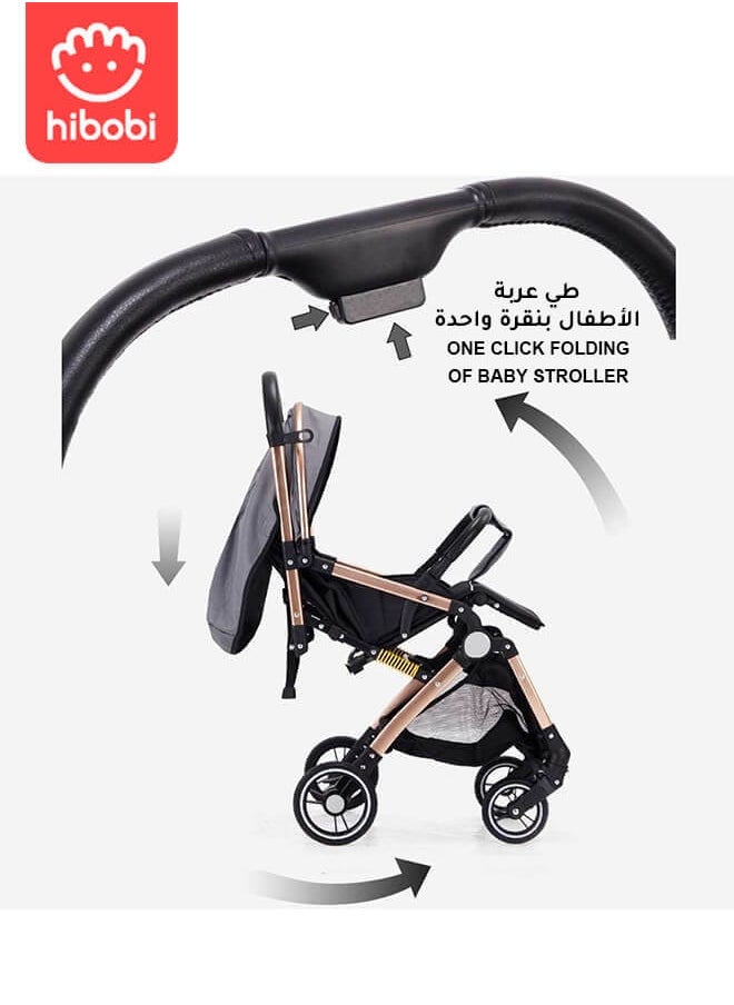 هيبوبي - عربة أطفال فاخرة متعددة الوظائف قابلة للطي ومحمولة، مع مقبض قابل للعكس ونابض مضاد للصدمات، عربية اطفال خفيفه - Image 1