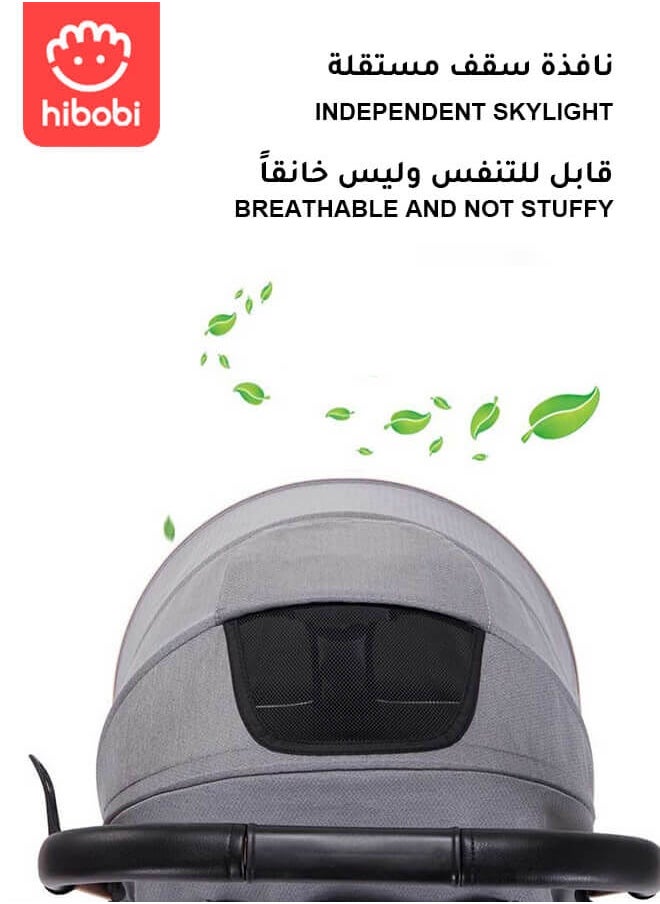 هيبوبي - عربة أطفال فاخرة متعددة الوظائف قابلة للطي ومحمولة، مع مقبض قابل للعكس ونابض مضاد للصدمات، عربية اطفال خفيفه - Image 1