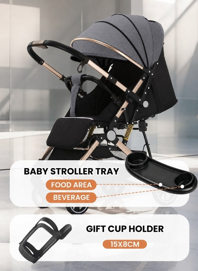Hompenny Luxury Reversible Baby Stroller with Dining Tray and Cup Holder, One-Click Fold and Shock-Absorbing Spring Design, Airplane-Approved, Extra-Large Storage Basket, 60kg Load Capacity, Suitable for 0–6 Years, Lightweight Baby Stroller - Image 2