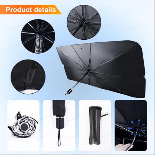 Sunkizzrs® Car Sun Shade Windshield Cover PRO+ — Foldable Windshield Insulation Shade — Umbrella for Car Front Window — Protect Car from Sun Rays & Heat Damage Keep Cool & Protect Interior - Image 3
