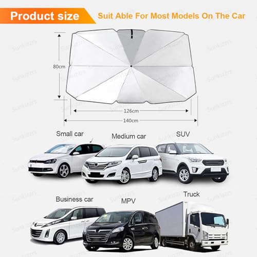 Sunkizzrs® Car Sun Shade Windshield Cover PRO+ — Foldable Windshield Insulation Shade — Umbrella for Car Front Window — Protect Car from Sun Rays & Heat Damage Keep Cool & Protect Interior - Image 2
