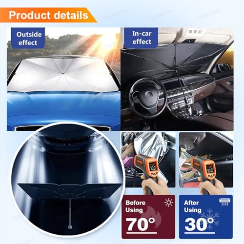Sunkizzrs® Car Sun Shade Windshield Cover PRO+ — Foldable Windshield Insulation Shade — Umbrella for Car Front Window — Protect Car from Sun Rays & Heat Damage Keep Cool & Protect Interior - Image 4