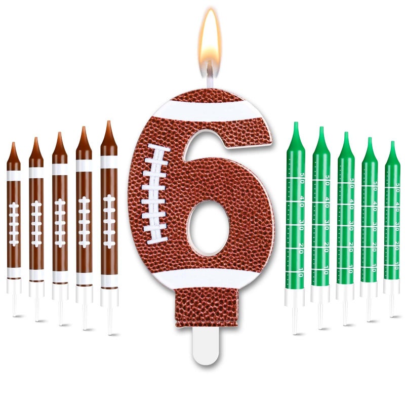 Photect 11 PCS Football Birthday Candles Number 5-9 Candle Football Cake Topper Decor Football Themed Birthday Cake Decorations for Boys Girls Kids Party Supplies (Number 6) - Image 1