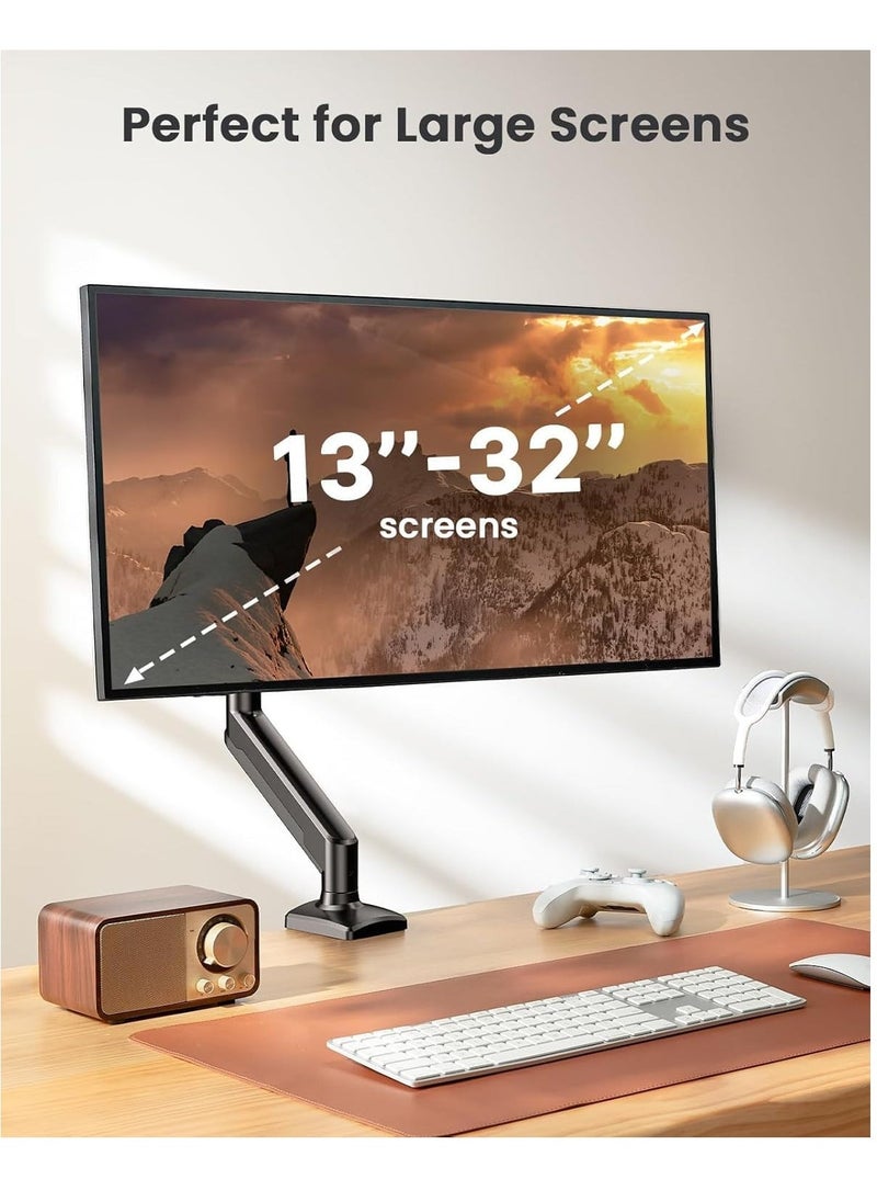 ELTRAZONE Single Monitor Arm for 13-32 Inch Screens – Adjustable Gas Spring Monitor Mount Holds Up to 22 lbs, VESA 100x100mm, C-Clamp & Grommet Base, Ergonomic Computer Stand – Flexible & Space-Saving Desk Mount  - Image 2