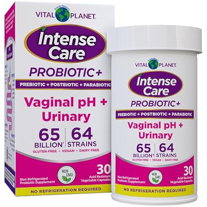 Vital Planet - Intense Care Vaginal pH & Urinary Probiotics for Women Plus Organic Prebiotics, Postbiotics, and Parabiotics, 65 Billion CFU and 64 Strains, Immune and Digestive Health 30 ct - Image 1