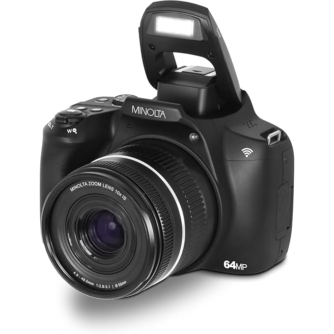Minolta 64 Mega Pixels Auto Focus Digital Camera with 10x Optical Zoom, 4K Ultra HD Video and Macro Shooting, Bundle with 32 GB Memory Card + Vlogging Tripod + Cleaning kit + More Accessories - Black - Image 2