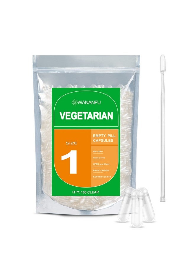 wananfu Size 1 Empty Capsules Vegetarian (100 Count) Bundle With Micro Lab Spoon Clear Fillable Veggie Pill Capsules Size 1 For Making Your Own Supplements - Image 2