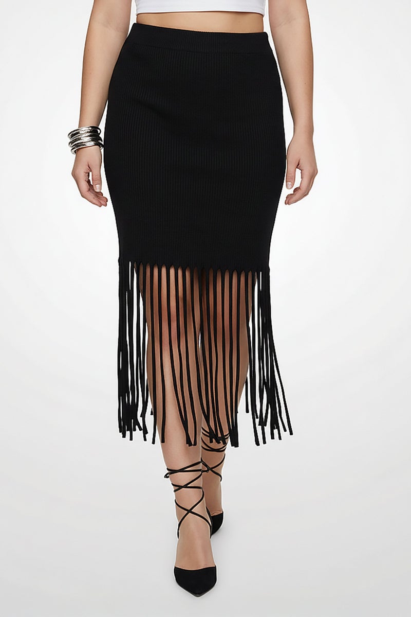 PINKO Women Ribbed Midi Skirt, Black - Image 1