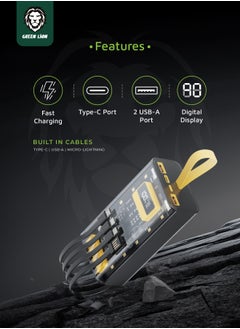 GREEN LION Transparent Pro 20000mAh Power Bank 20000 mAh Powerbank Built in cable Lightning and Type-C and USB and Micro Digital Display 2 USB Port and 1 PD Type-c Port - Black/Yellow  - Image 2