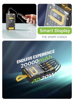 GREEN LION Transparent Pro 20000mAh Power Bank 20000 mAh Powerbank Built in cable Lightning and Type-C and USB and Micro Digital Display 2 USB Port and 1 PD Type-c Port - Black/Yellow  - Image 4
