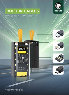 GREEN LION Transparent Pro 20000mAh Power Bank 20000 mAh Powerbank Built in cable Lightning and Type-C and USB and Micro Digital Display 2 USB Port and 1 PD Type-c Port - Black/Yellow  - Image 3
