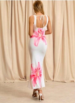 Shein Glamine Women's Elegant Sleeveless V-Neck Pleated Open Back Tie Waist Long Dress  - Image 4